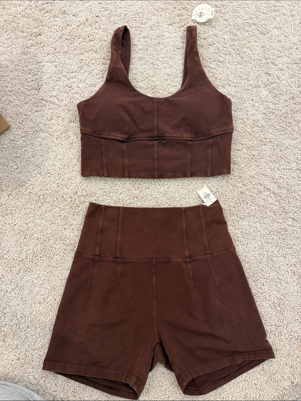 aerie Chocolate Brown Seam Detail Crop Tank and High-Waist Shorts Set